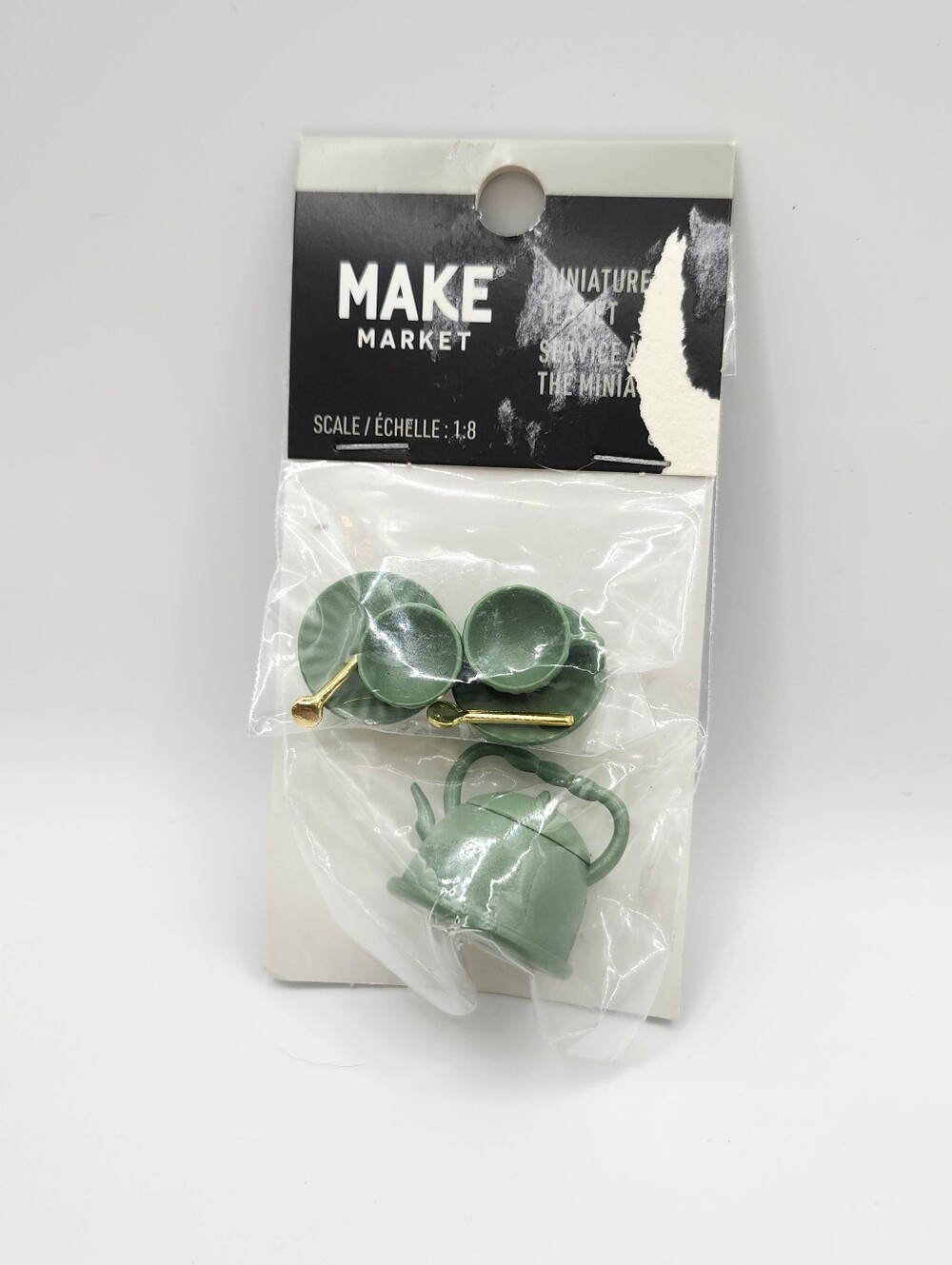 FREE ADD ON Sage Green Tea Set Gold Spoons Miniature Scale 1:8 Dollhouse